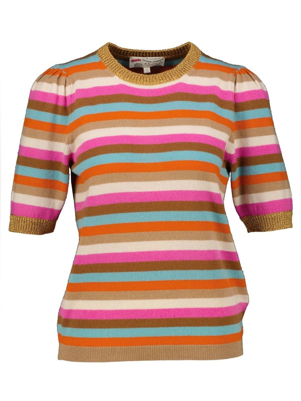 Striped Crewneck Short Sleeve Sweater - Multicolor